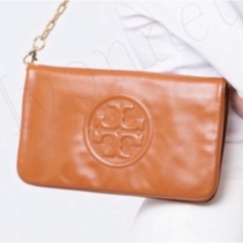 Tory Burch luggage clutch with gold chain